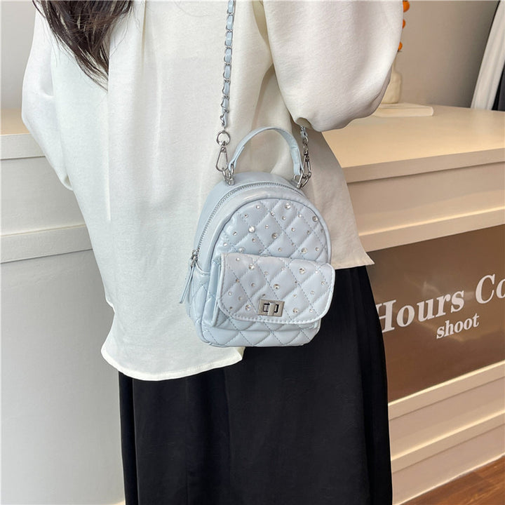 Quilted Mini Backpack with Rhinestone Accents Bowlift