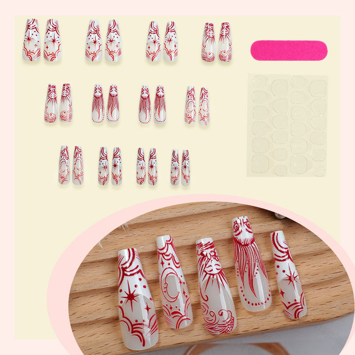 Artistic Press-On Nail Set with Unique Star and Graphic Patterns Bowlift
