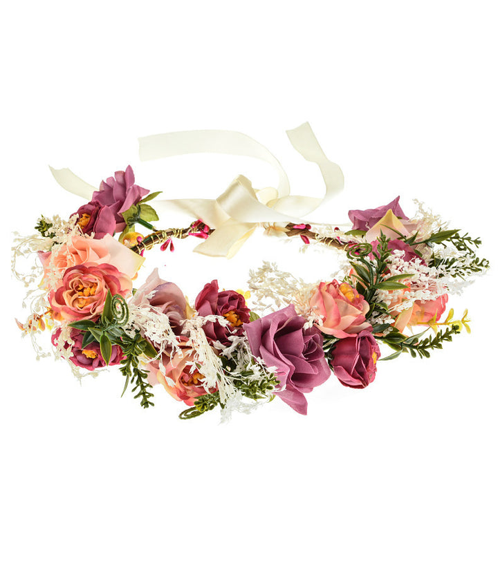 Handmade Romantic Artificial Flower Crown Headband for Bridal and Festival Bowlift