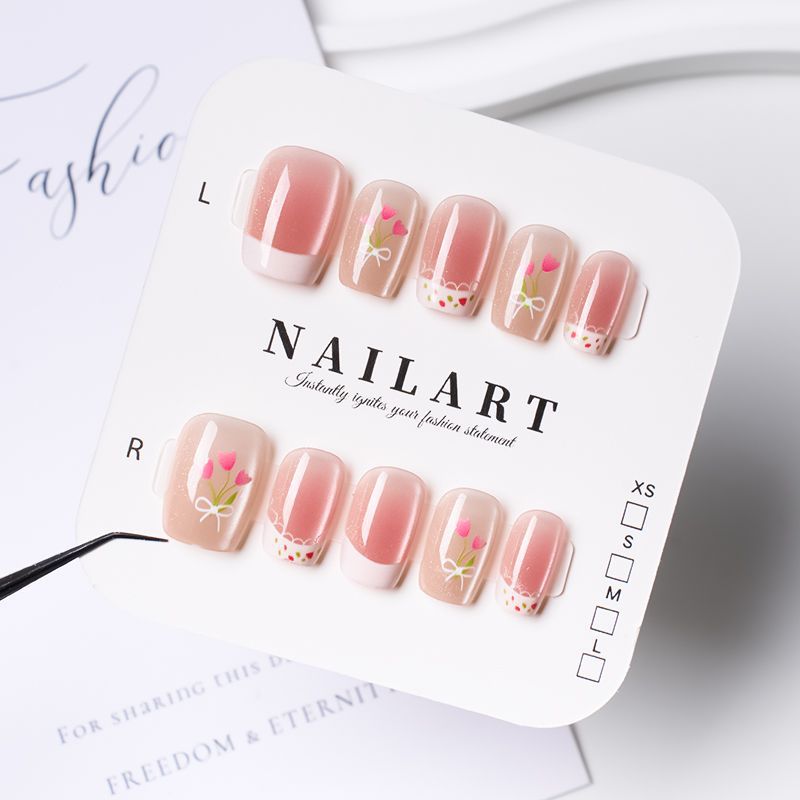 Artistic Press-On Nail Set with Cute Character Designs Bowlift