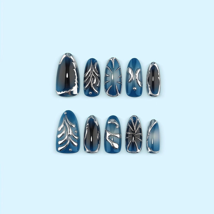 Glamorous artificial nails with unique metallic accents Bowlift
