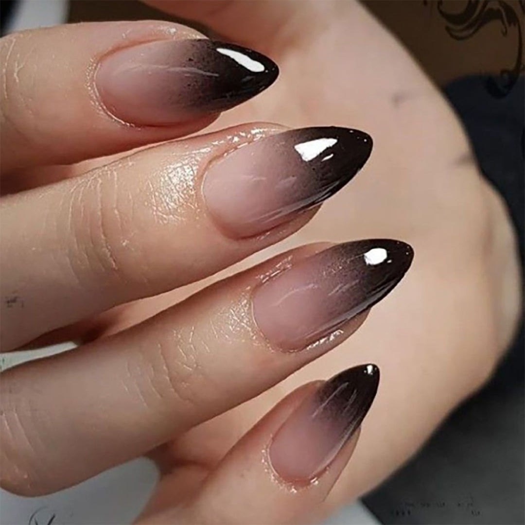 Elegant artificial nails with high-gloss finish and ombre effect Bowlift