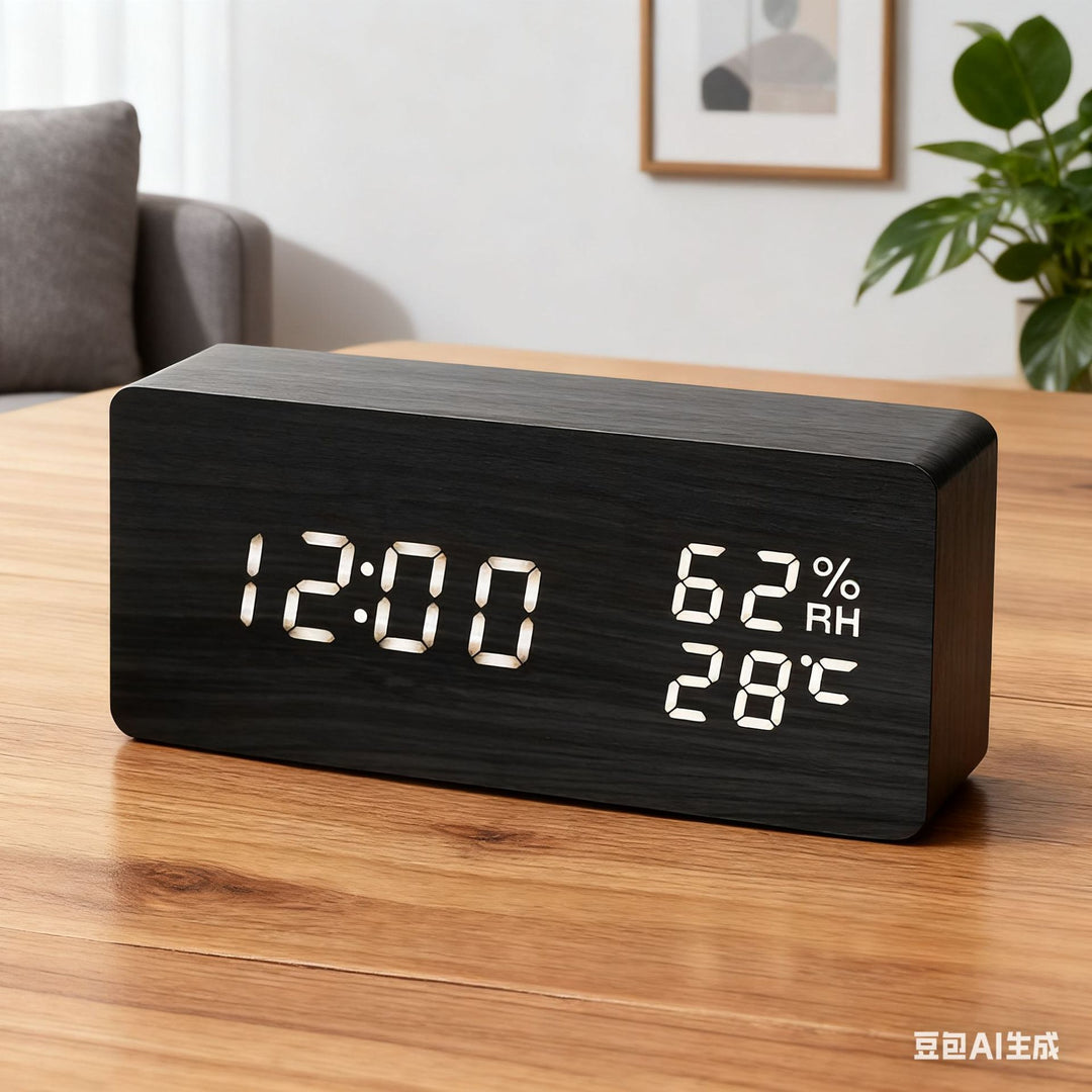 Modern Wooden LED Digital Alarm Clock with Temperature Humidity Display and Touch Controls Bowlift