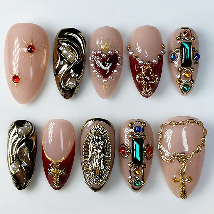 Artificial nail set with luxurious 3D embellishments Bowlift