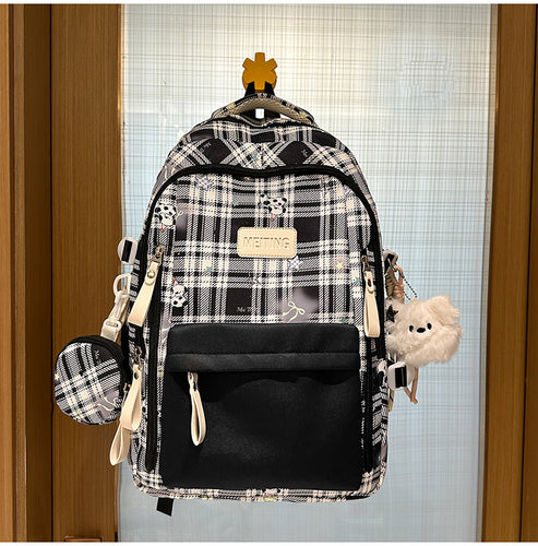 Multi-Functional Plaid School Backpack