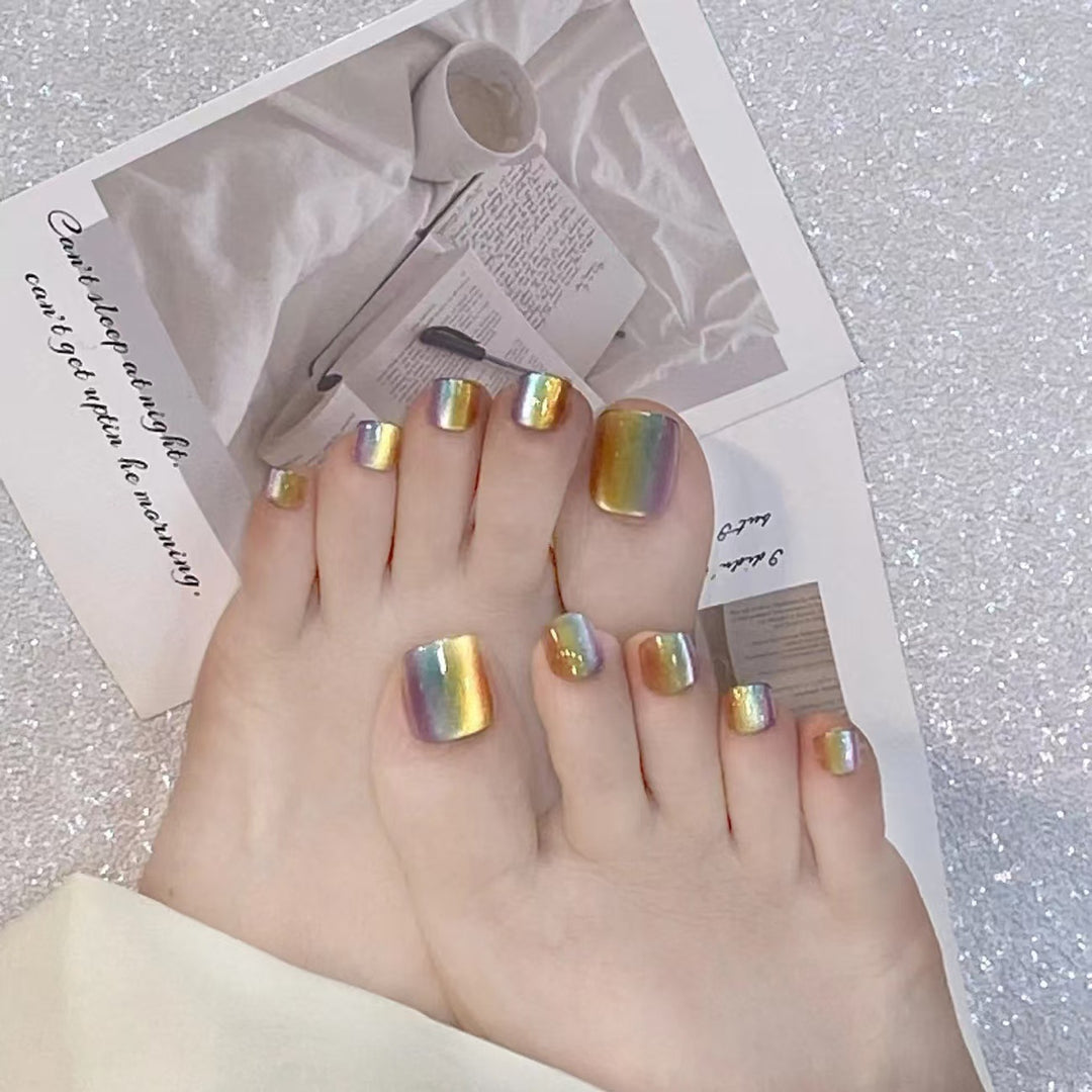 Glossy Metallic Press-On Toenail Set Bowlift