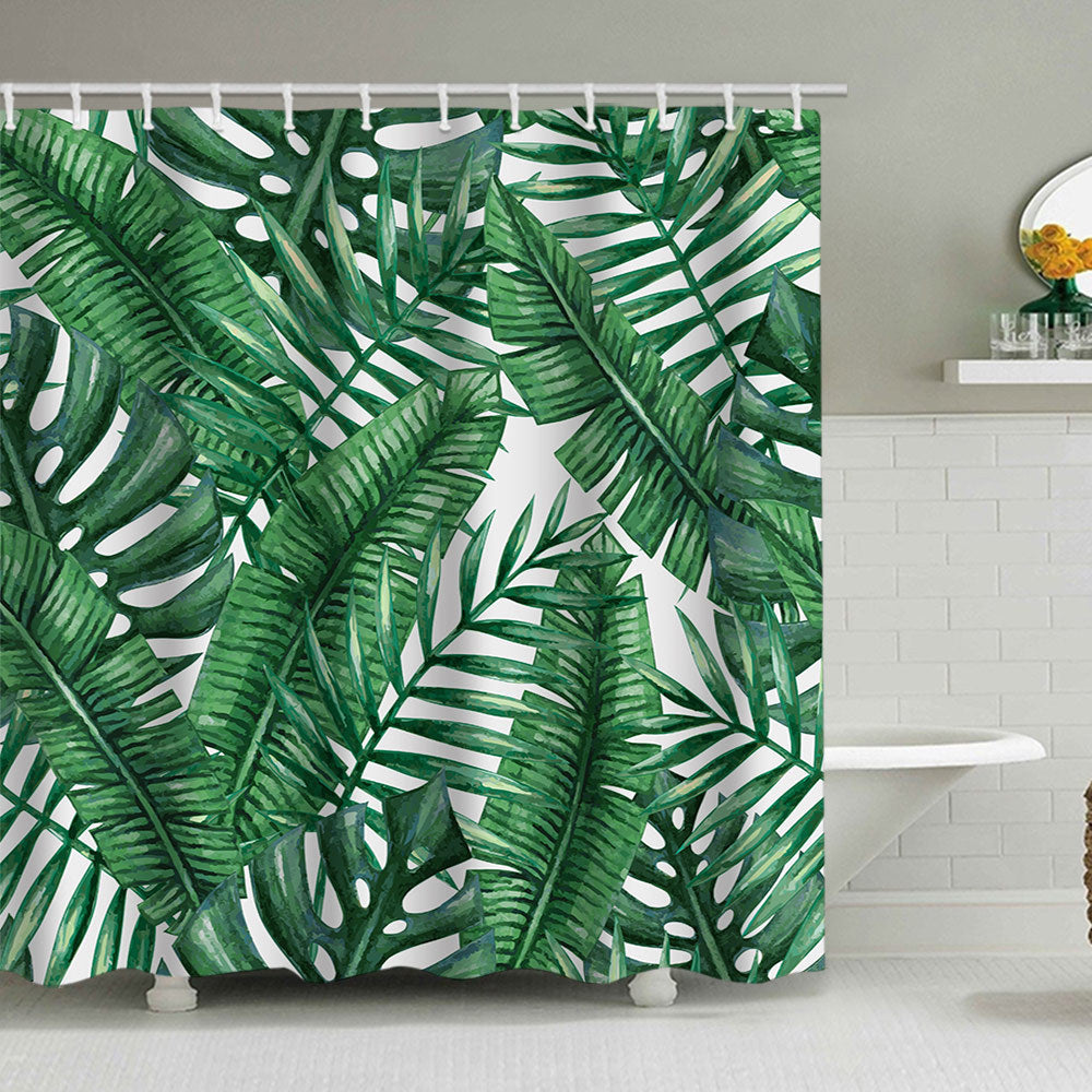 Tropical Leaf Print Shower Curtain Bowlift