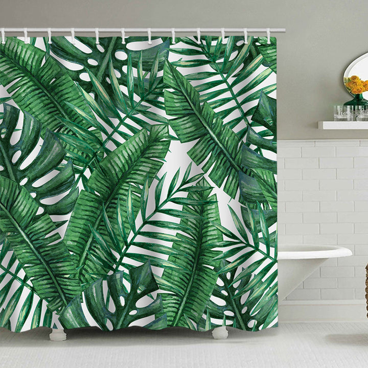 Tropical Leaf Print Shower Curtain Bowlift