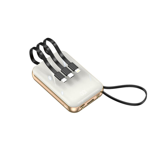 Portable power bank with integrated charging cables and digital charging display Bowlift