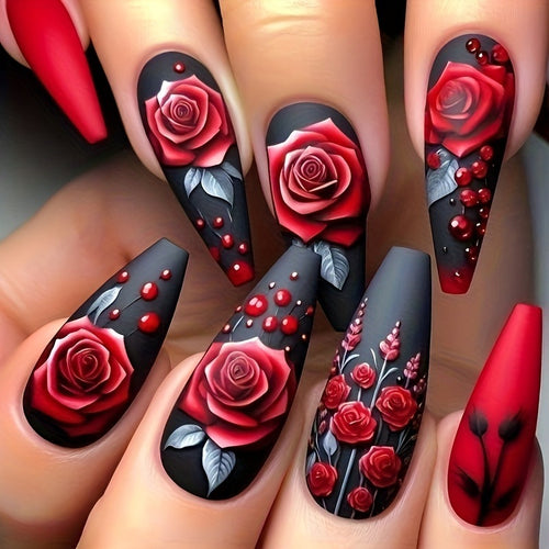 Elegant and Creative Art Nails with Rose Design Bowlift