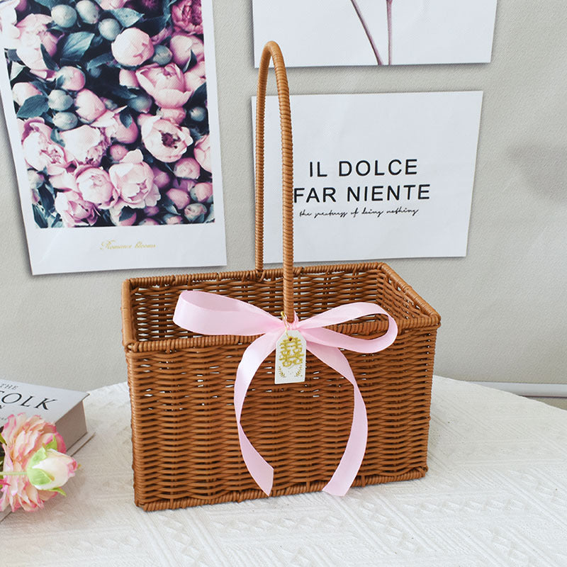 Chic Woven Handbag with Pearl Accent Bowlift