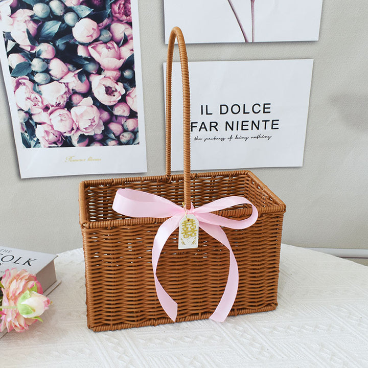 Chic Woven Handbag with Pearl Accent Bowlift