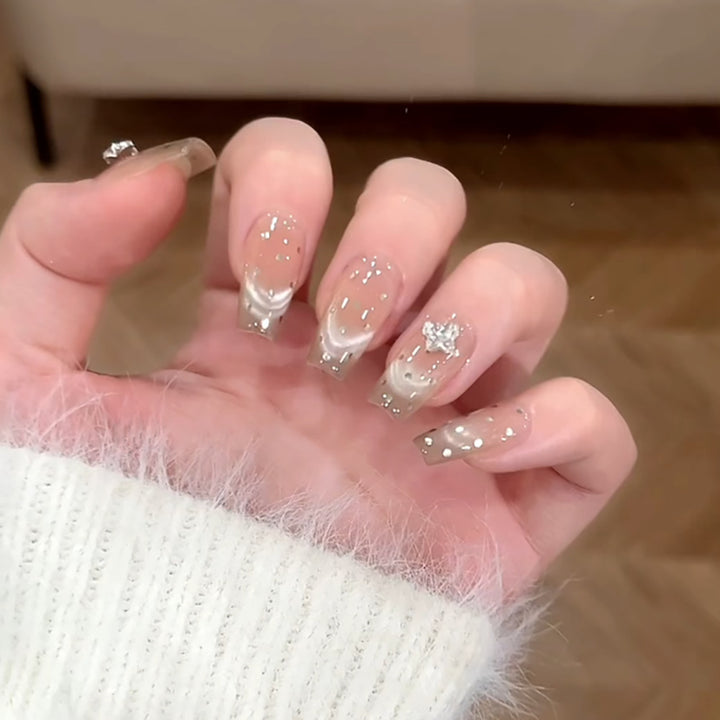 Artful Nail Extensions with Rhinestone Decoration Bowlift