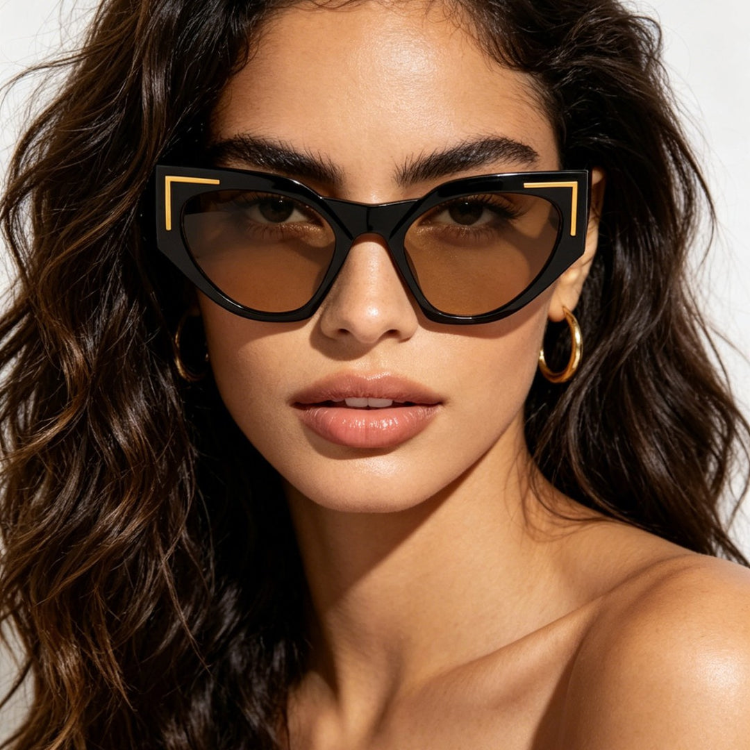 Women's Creative Cat-Eye Sunglasses with Transparent Frame and Brown Lenses Bowlift