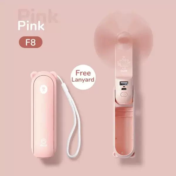 Unisex One Size Folding Rechargeable Portable Mini Fan with Integrated USB Power Bank and Lanyard Bowlift
