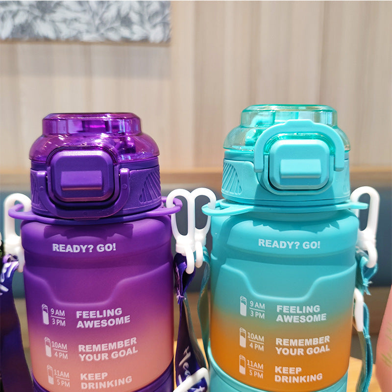 Women's motivation water bottle with time display and shoulder strap Bowlift