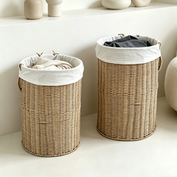 Rustic laundry basket made of woven material Bowlift
