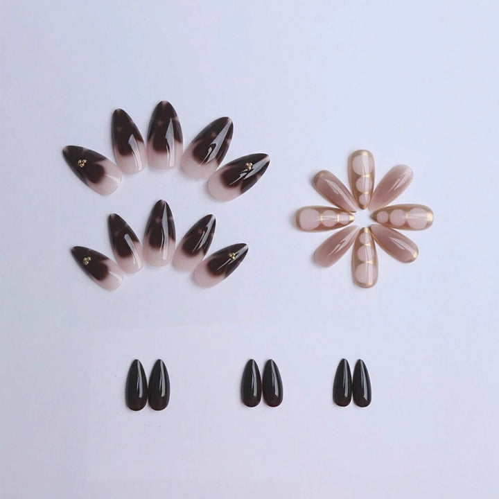 Artificial nail set with elegant ombre design and gold embellishments Bowlift