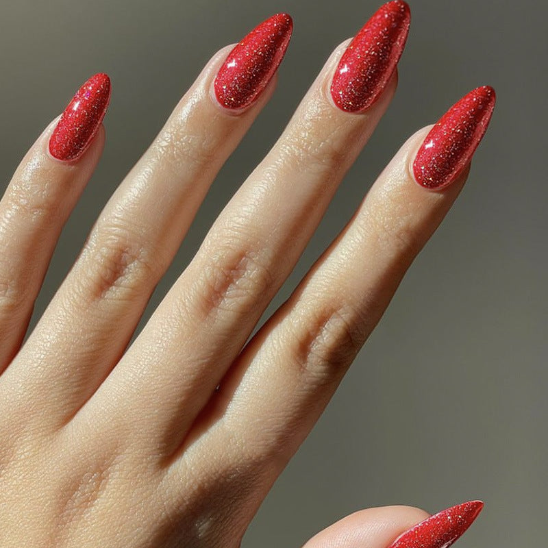 Glossy Glitter Almond-Shaped Press-On Nails Bowlift
