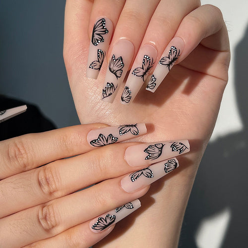 Artistic Nail Extensions with Butterfly Design Bowlift