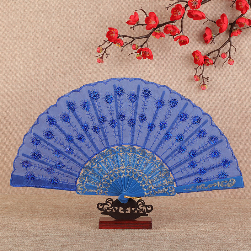 Women's folding fan with artistic decorations Bowlift