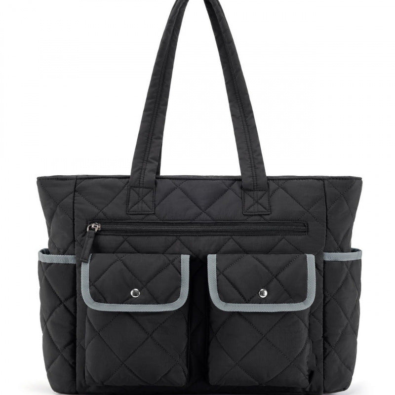 Quilted Tote Bag with Practical Outside Pockets Bowlift