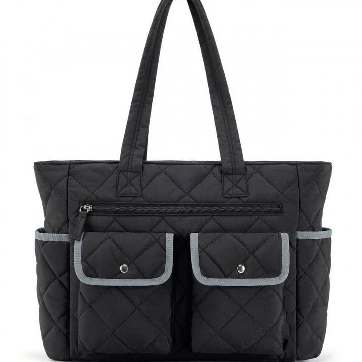 Quilted Tote Bag with Practical Outside Pockets Bowlift