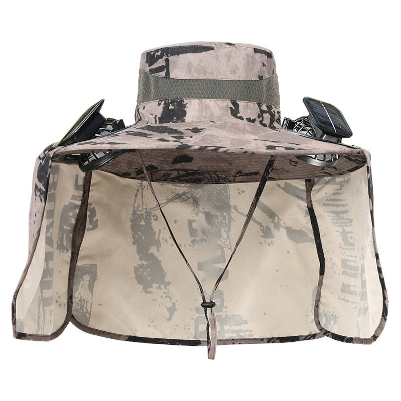 Sun hat with neck protection and integrated solar-powered dual fans Bowlift