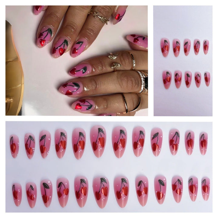 Artifical Nail Art with Cherry Design Bowlift