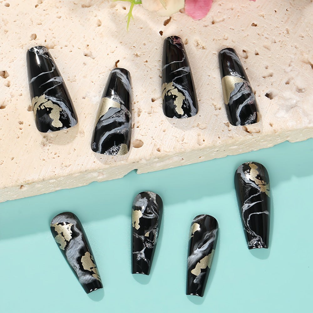 Artificial nails in elegant marble and gold design Bowlift