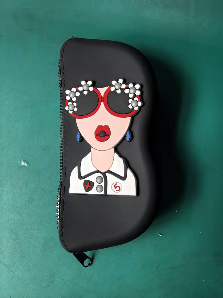Molded silicone protective sunglasses case with paracord wrist strap and 3D floral eyewear applique Bowlift