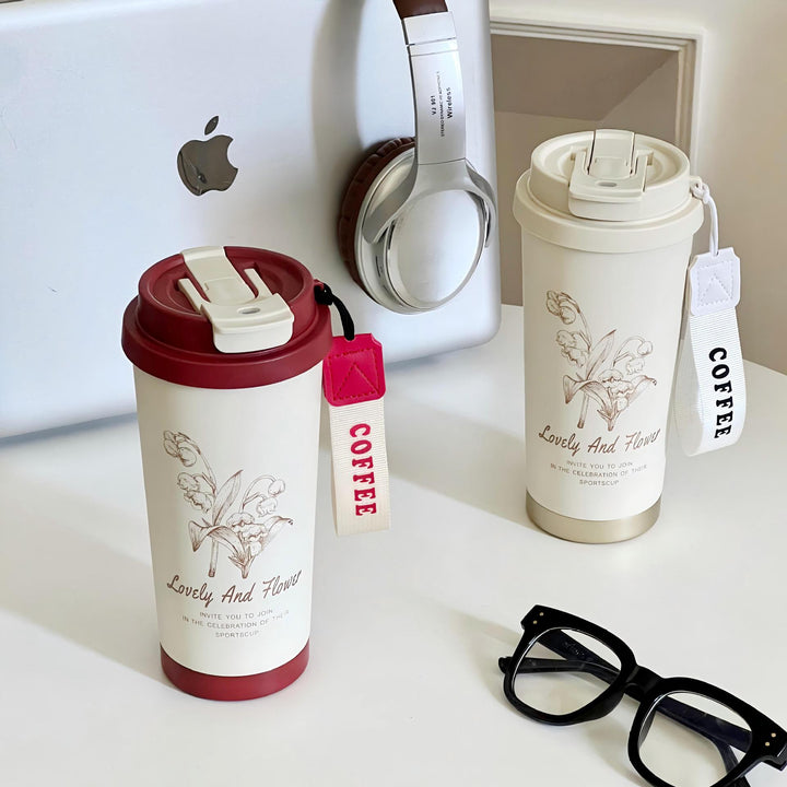 Women Travel Mug with Elegant Flower Illustration Bowlift