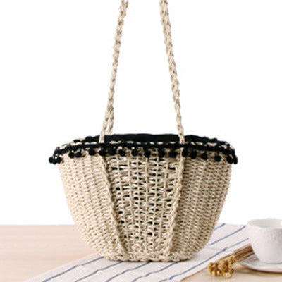 Braided Basket Bag with Pompons Bowlift
