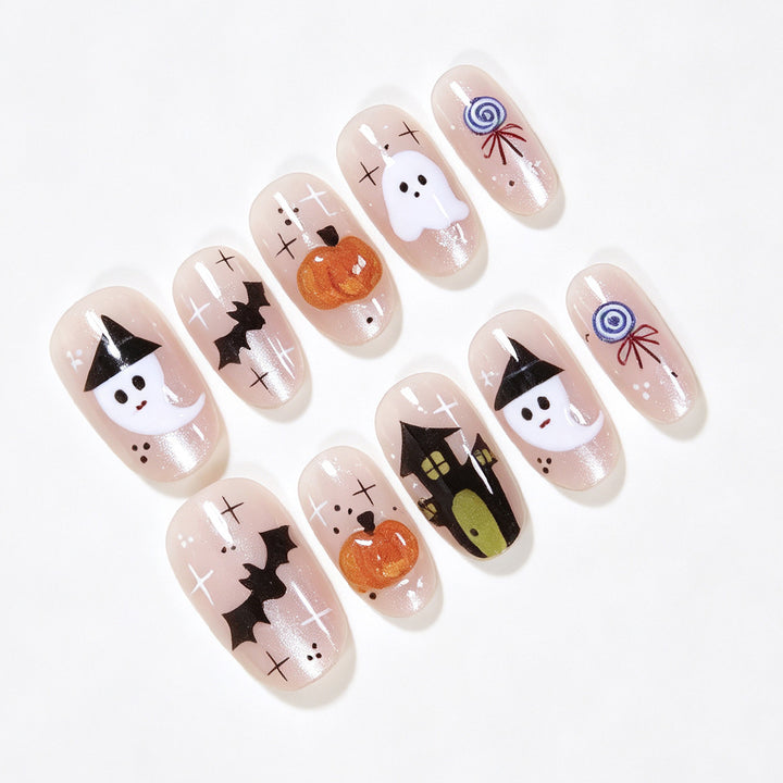 Halloween-Themed Artistic Press-On Nail Set Bowlift