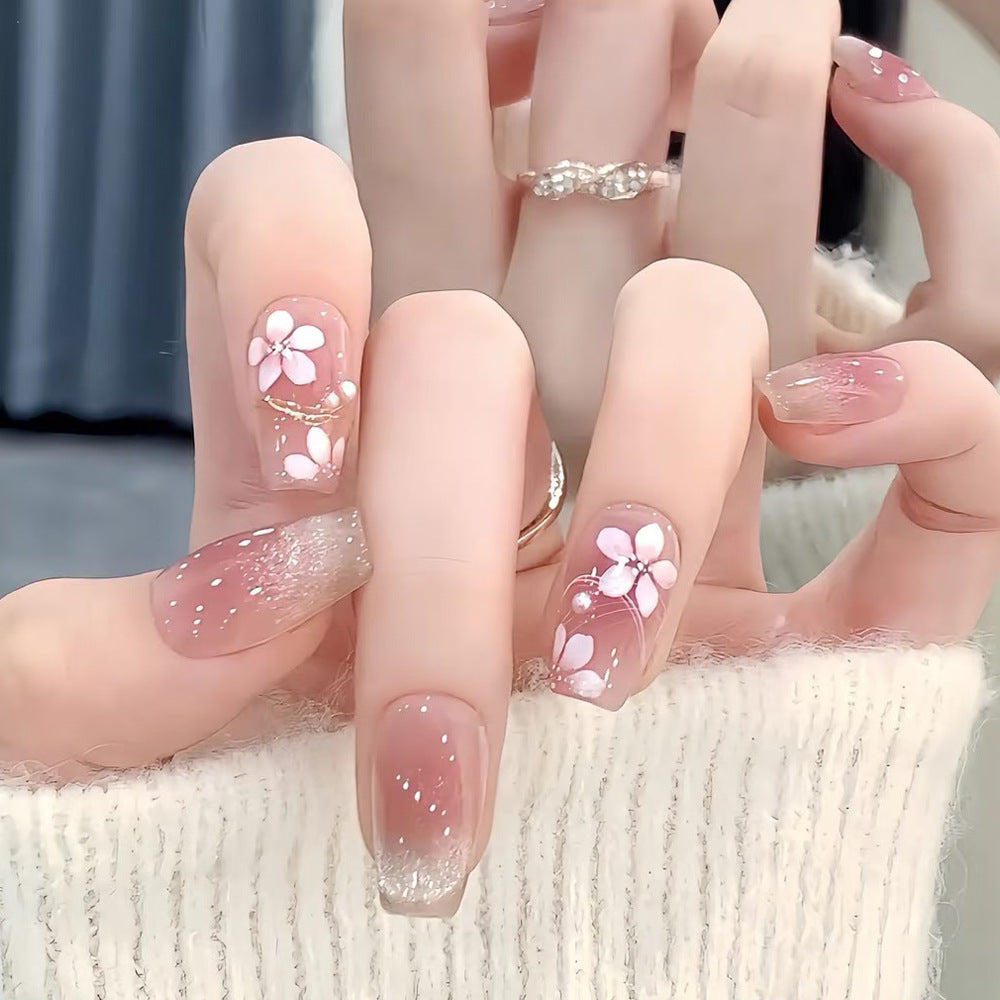 Elegant Floral Print Press-On Nails Bowlift