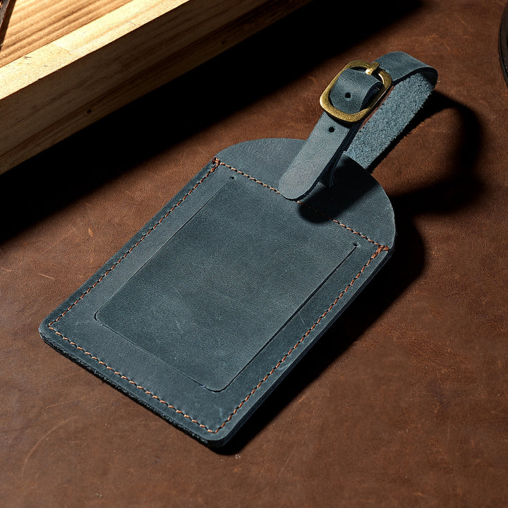 Genuine Leather Luggage Tag with Adjustable Buckle and ID Window Bowlift