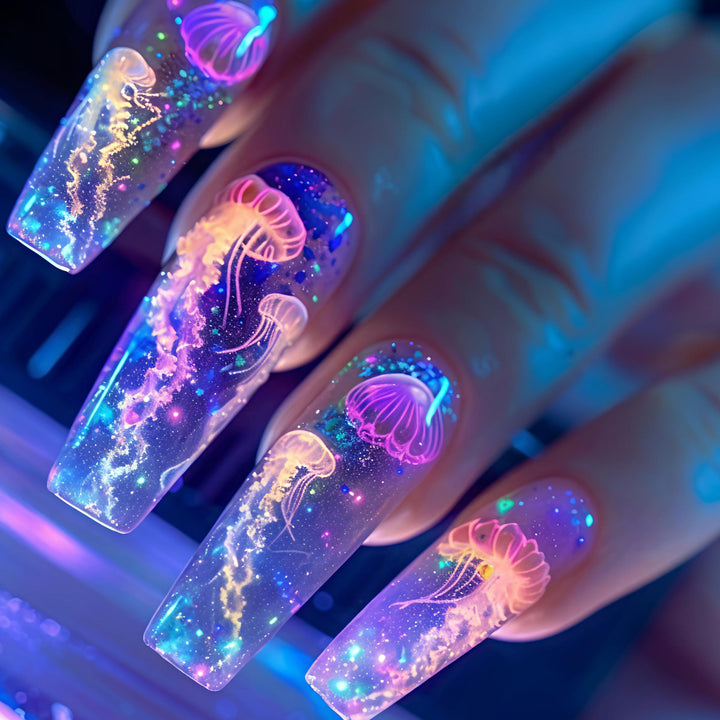 Gel Nail Art Design with Luminescent Jellyfish Bowlift