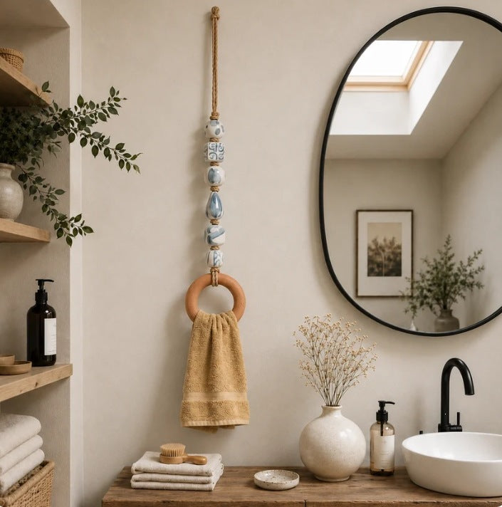 Coastal Blue Beaded Towel Hanger