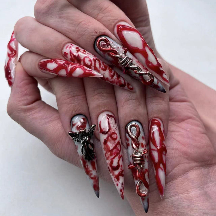 Artistic stiletto nails with blood and 3D design Bowlift