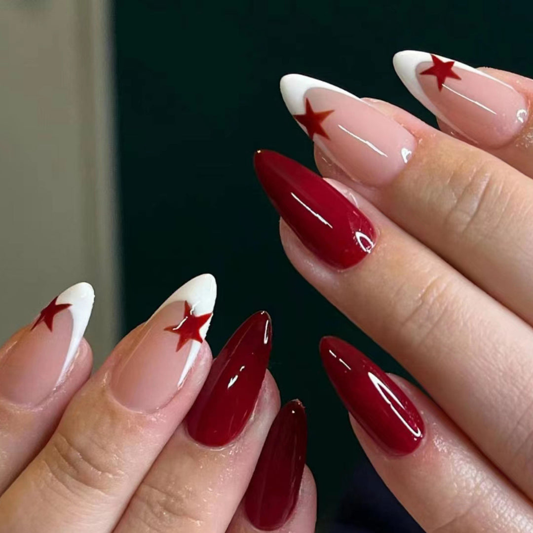 Premium Press-On Nail Set with Star and Glossy Design Bowlift