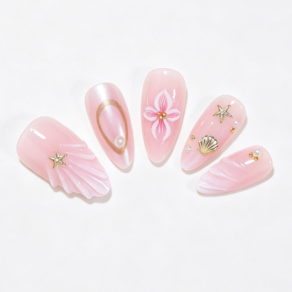 Decorative Sea-Themed Press-On Nails Bowlift