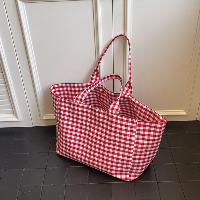 Stylish Checked Utility Tote Bag Bowlift