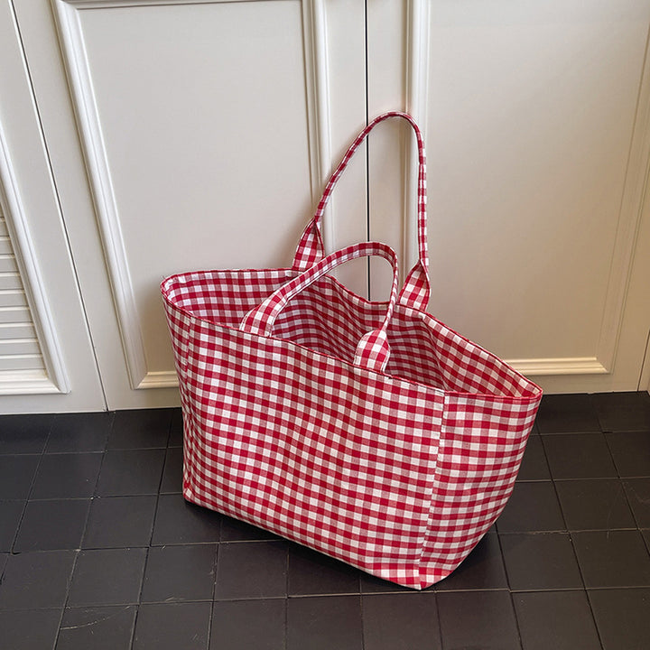 Stylish Checked Utility Tote Bag Bowlift