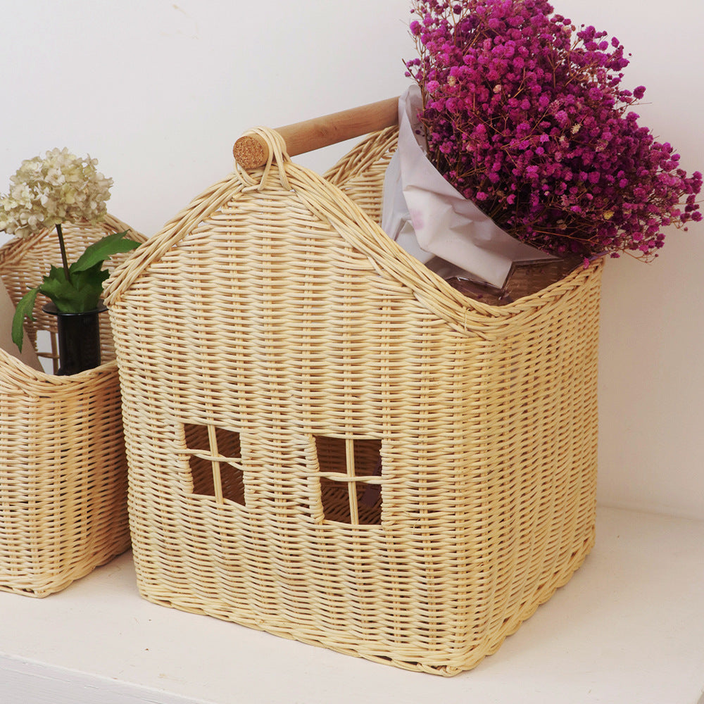 Woven House-Shaped Storage Basket Bowlift