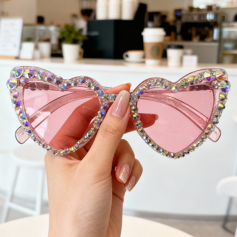 Rhinestone Heart-Shaped Sunglasses Bowlift