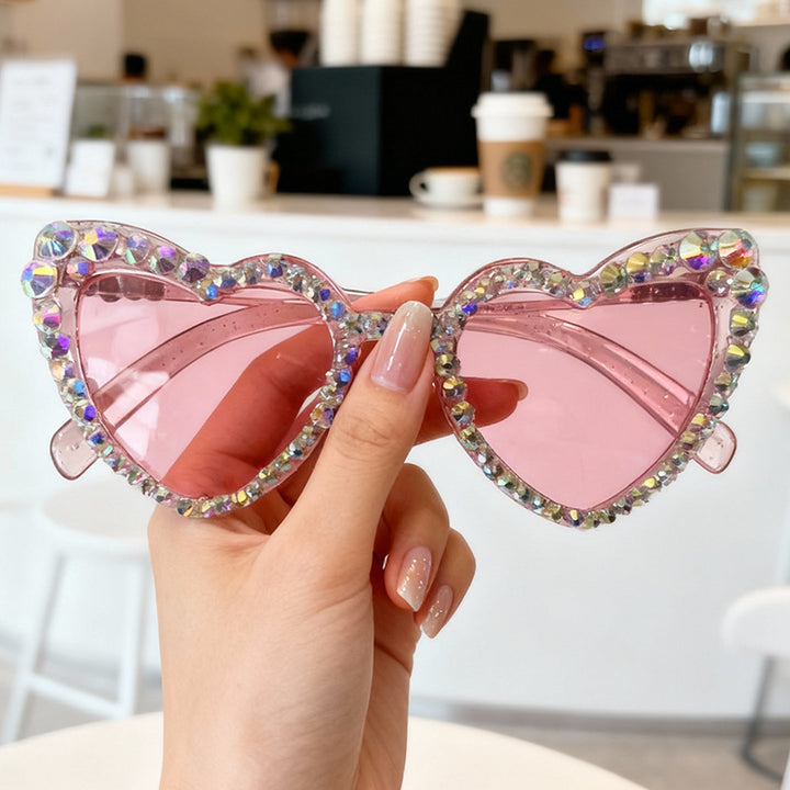 Rhinestone Heart-Shaped Sunglasses Bowlift
