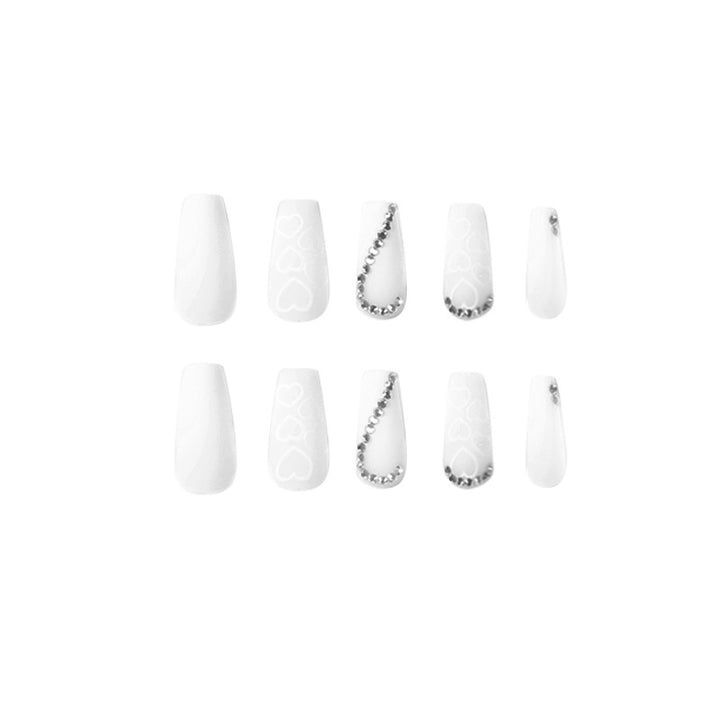Artful Nail Extensions with Heart Design and Glitter Accents Bowlift