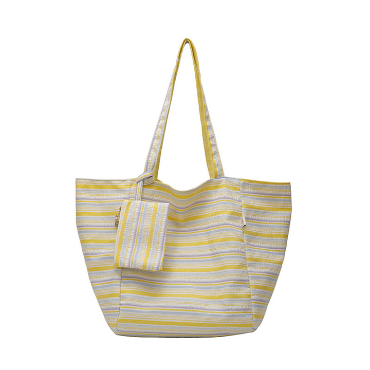 Spacious Wave Stripe Shopping Bag Bowlift