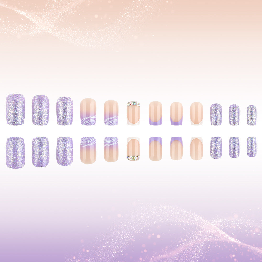 Elegant Press-On Nail Art Set with Glamorous Glitter Accents Bowlift
