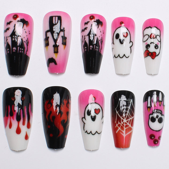 Acrylic nail set with creepy Halloween design and playful motifs Bowlift